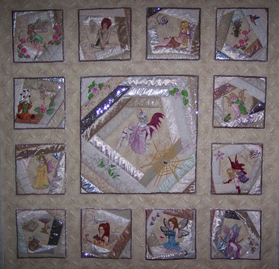 quilt with modern fairy embroidery made by amanda