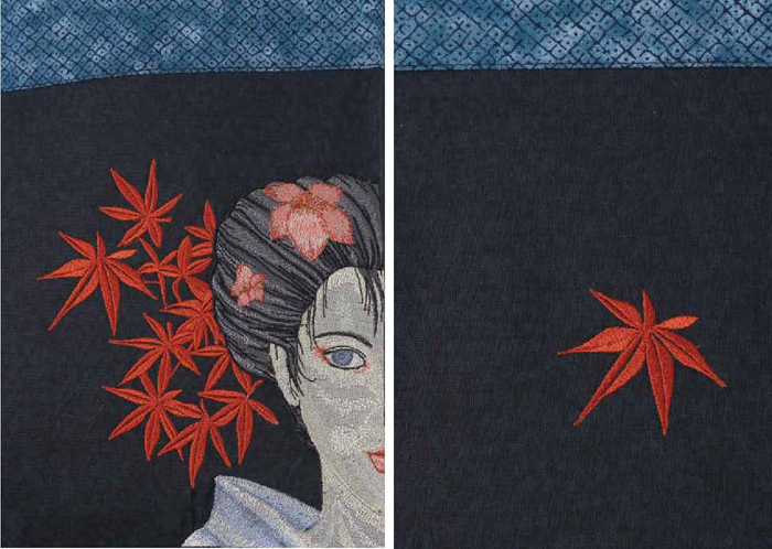 embroidered finished geisha design
