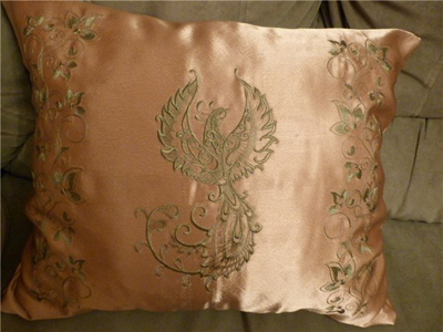 pillow with firebird embroidery