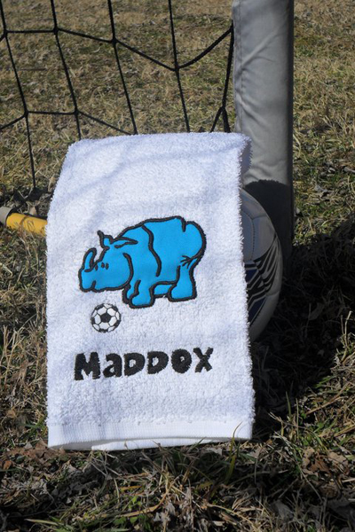 towel with free rhino applique embroidery