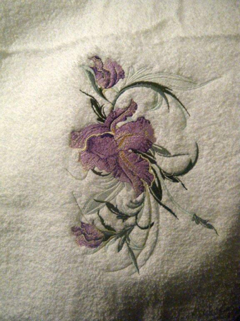 towel embroidered big iris swirl