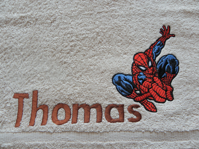 towel with spiderman machine embroidery design