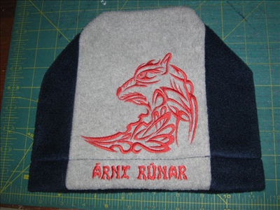 knitted hat with free wolf machine embroidery