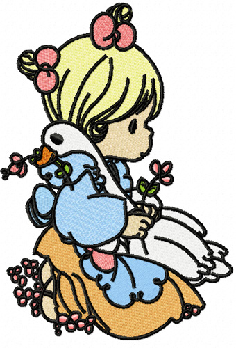 Girl with duck machine embroidery design