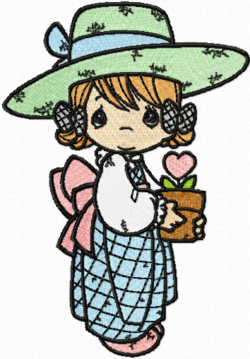 Precious Moments Girl with flower machine embroidery design