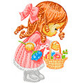 Little cute girl with a basket of flowers machine embroidery design