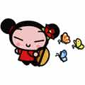 Pucca fly as butterfly machine embroidery design