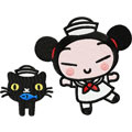 Pucca dancing with cat embroidery design
