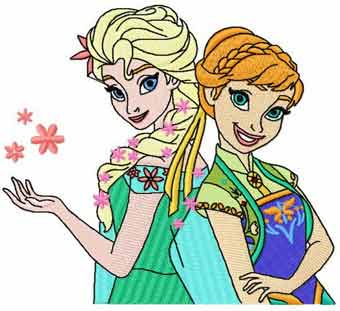 Anna and Elsa summer embroidery design