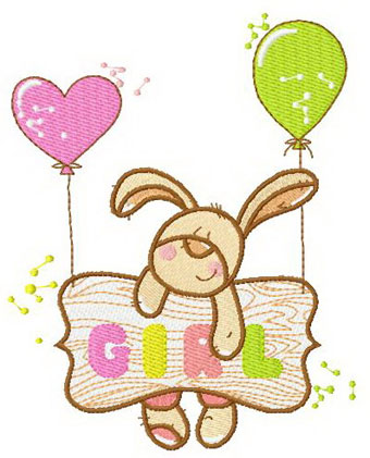 Bunny happy girl machine embroidery design