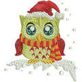 Christmas owl in red hat machine embroidery design