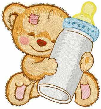 Cute Teddy with bottle embroidery design