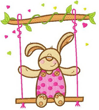 Cute Bunny swinging machine embroidery design
