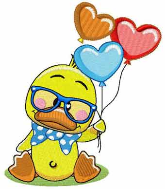 Cute duck with balloon embroidery design