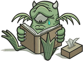 Green Monster reading book machine embroidery design