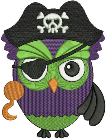 Owl pirate machine embroidery design