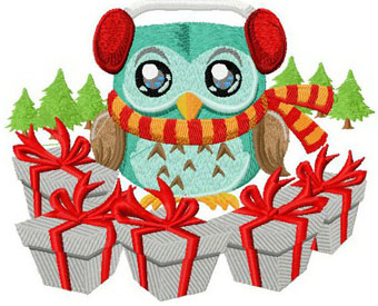 Owl with presents machine embroidery design