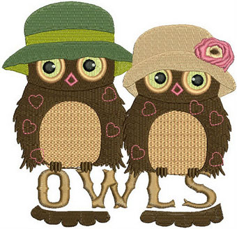 Two owls machine embroidery design