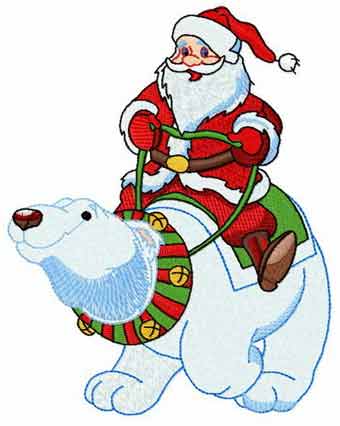 Santa riding polar bear embroidery design