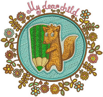 Squirrel with pencil embroidery design
