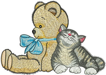 Teddy and cat embroidery design