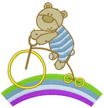 Teddy Bear on a bike machine embroidery design