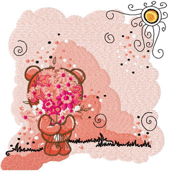 Teddy Bear with pink flower embroidery design