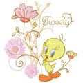 Tweety and spring flowers machine embroidery design