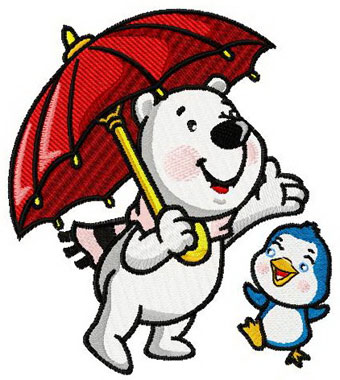 White bear with umbrella machine embroidery design