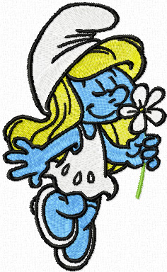 Smurf Girl with flower machine embroidery design