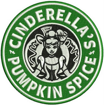 Cinderella coffee badge machine embroidery design