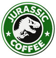 Jurassic coffee badge machine embroidery design