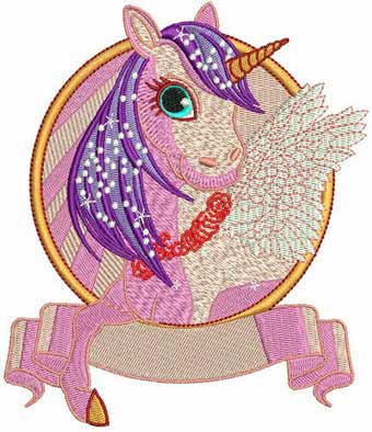 Unicorn badge embroidery design