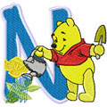 Pooh loving flowers Alphabet Letter N machine embroidery design