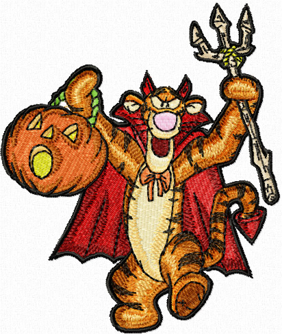 Tiger celebrates Halloween machine embroidery design