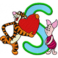 Tigger with heart and Piglet Alphabet Letter S